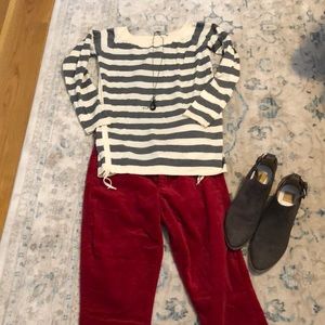 Wide neck sweater with drawstring ties